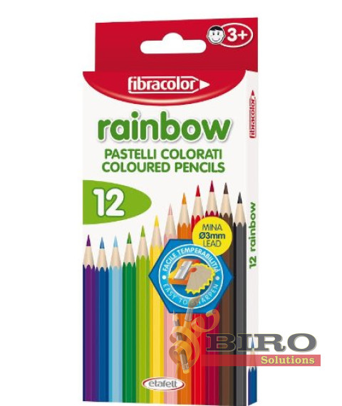 Creioane colorate 12 cul. cu ascuțitoare Rainbow, Fibracolor